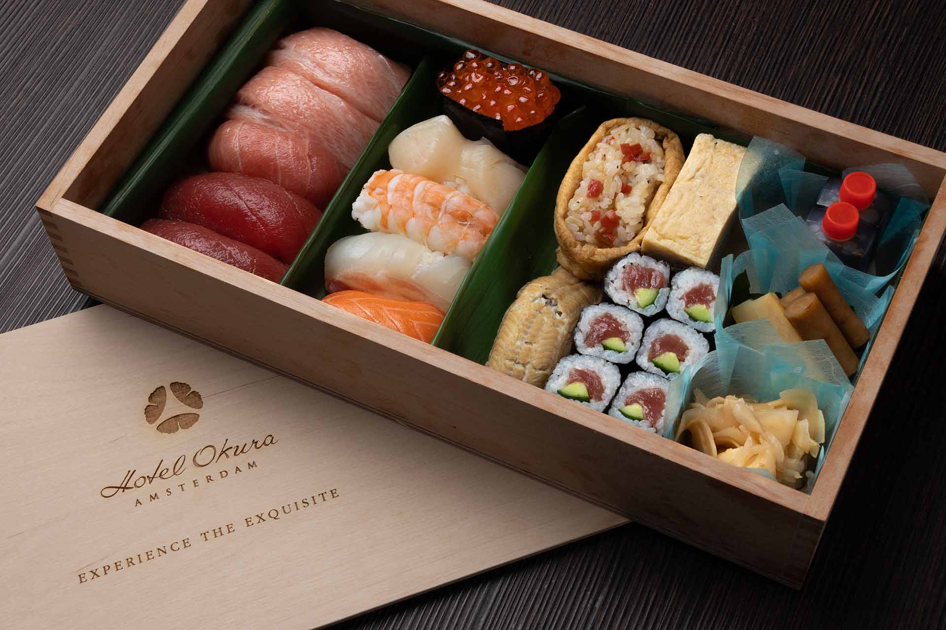 selection of nigiri sushi okura at home